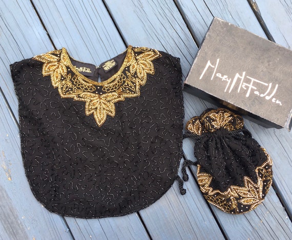 Mary McFadden 1980's Collar, Black & GOLD BEADED B
