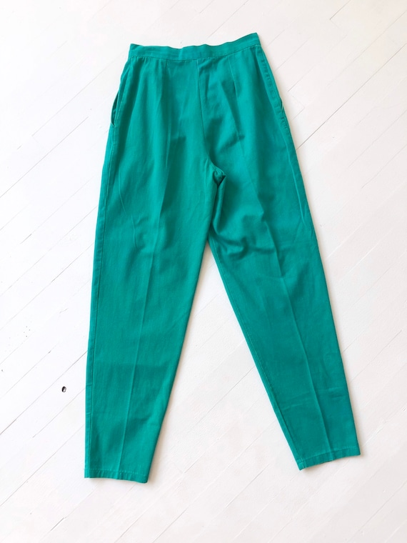 Vintage 80s Emerald Green Cotton High Waisted Pants 