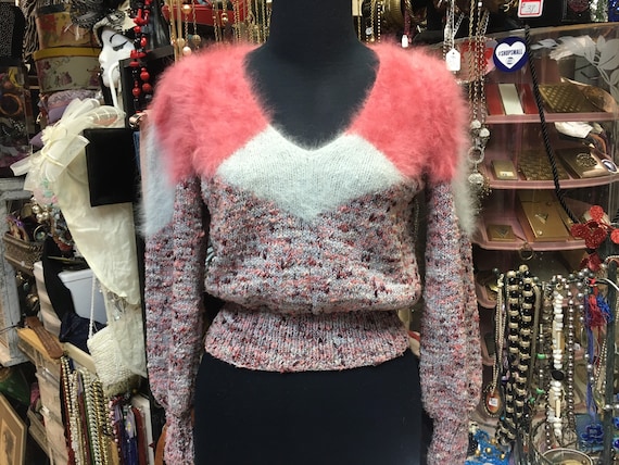 Vintage 1970's Pink MOHAIR Sweater, Hand KNITTED 5