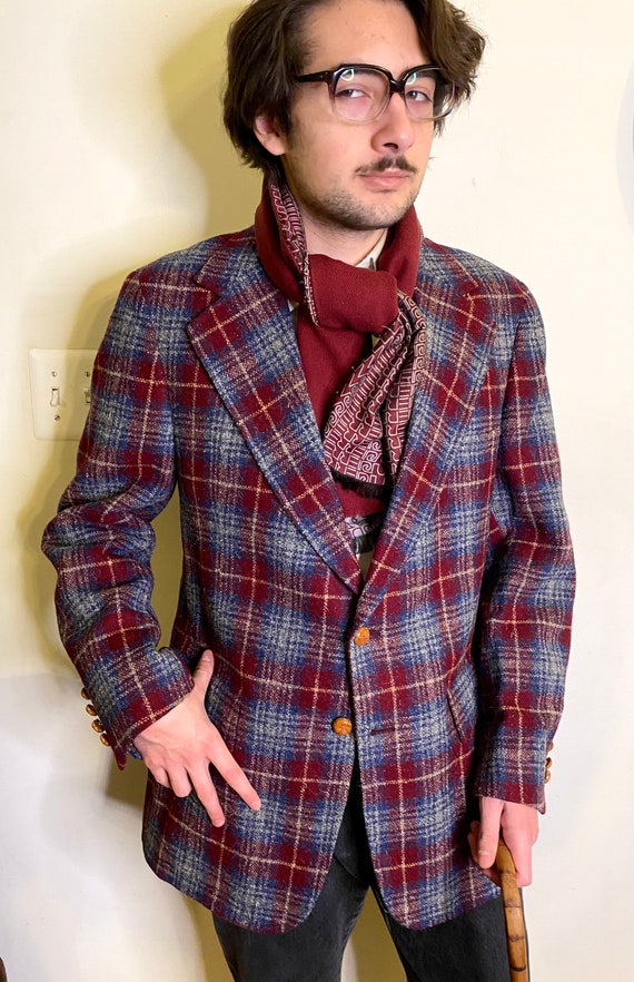 1970s Wool PLAID Blazer, Men's Sport Coat, Wild 19