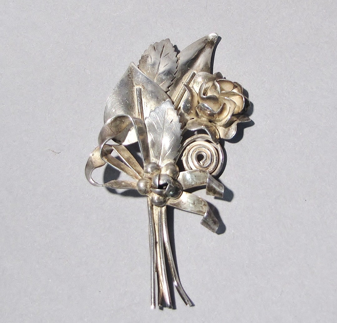 Large HOBE' STERLING Silver Designer Pin Floral SPRAY - Etsy
