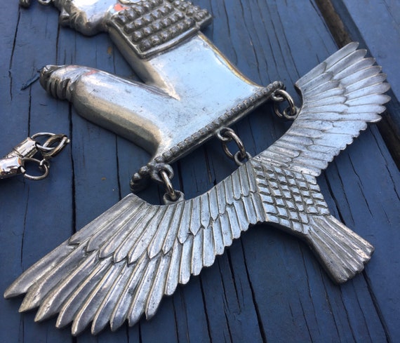 1970s Egyptian Revival Necklace, Silver STATEMENT… - image 3
