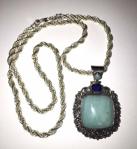 Turquoise 1980's Sterling Silver Necklace with SE… - image 9
