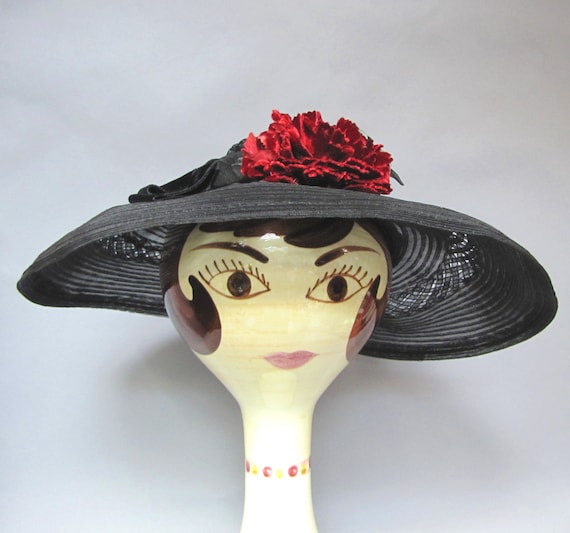 Vintage 1930s Black WIDE BRIM Cartwheel Hat from the … - Gem display picture 2