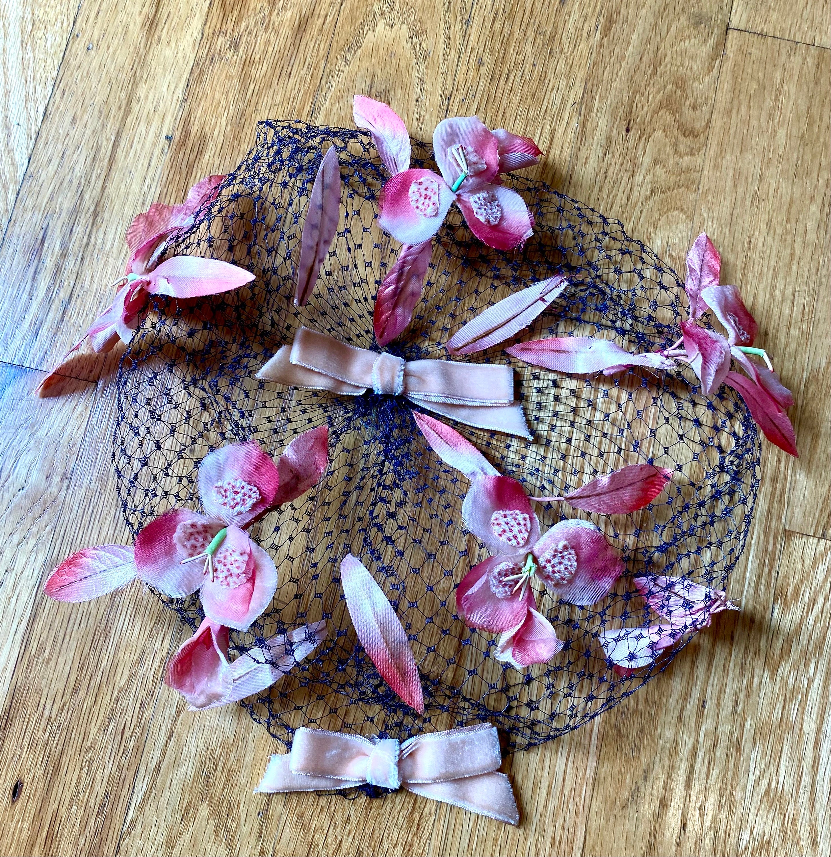 Vintage Pink 50’s 60’s Flower Pot Floral Fascinator Hat Ribbon Tassel Accents Fifi Fascinator - Vibrant Two-Tone Lightweight Kentucky  main image 3