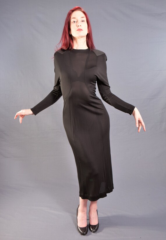 1980's JEAN MUIR Silky Rayon Black Dress / Deadst… - image 3