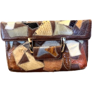 Vintage 1970&#39;s Patchwork SNAKESKIN and Leather Purse