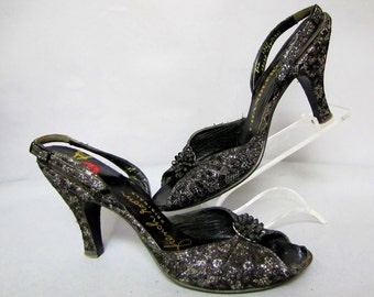French Room Originals, ROCKABILLY Open Toe Shoes de 1950, SLINGBACKS de tacón alto, talla 8 aa