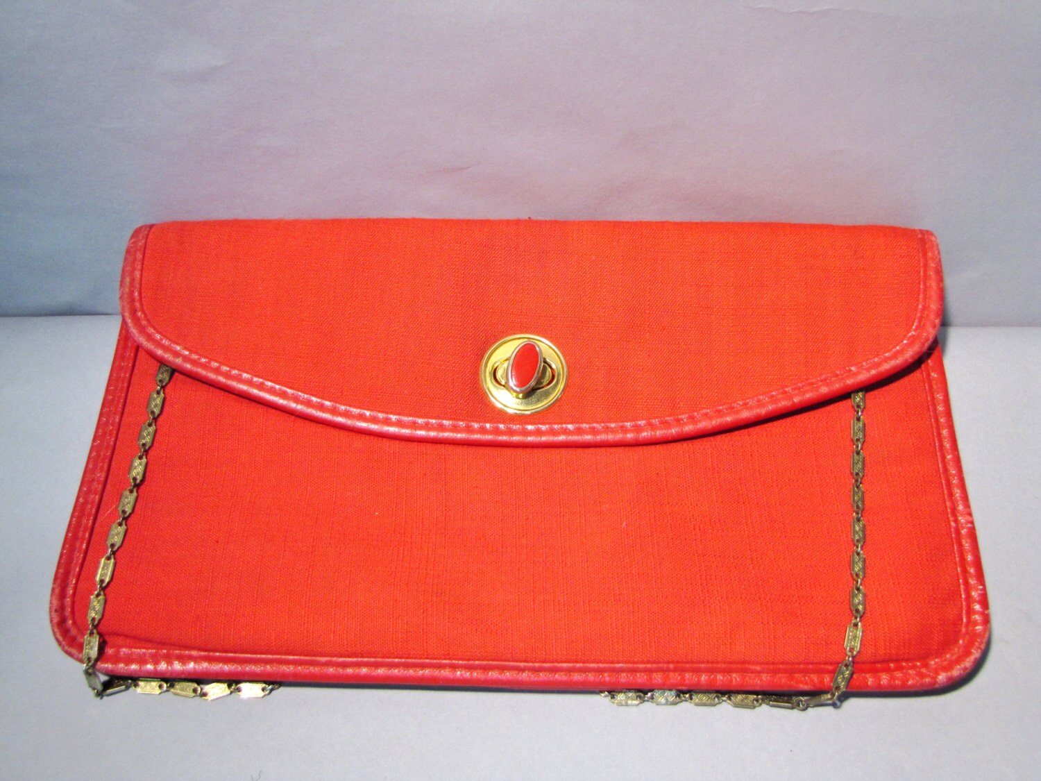 1970s Red LINEN Clutch Bag With Shoulder Chain - Etsy