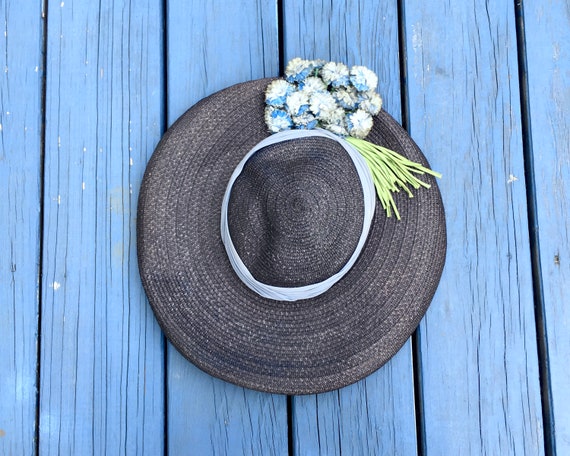 Vintage 50's Straw WIDE BRIMMED Hat / 1950’s Deads