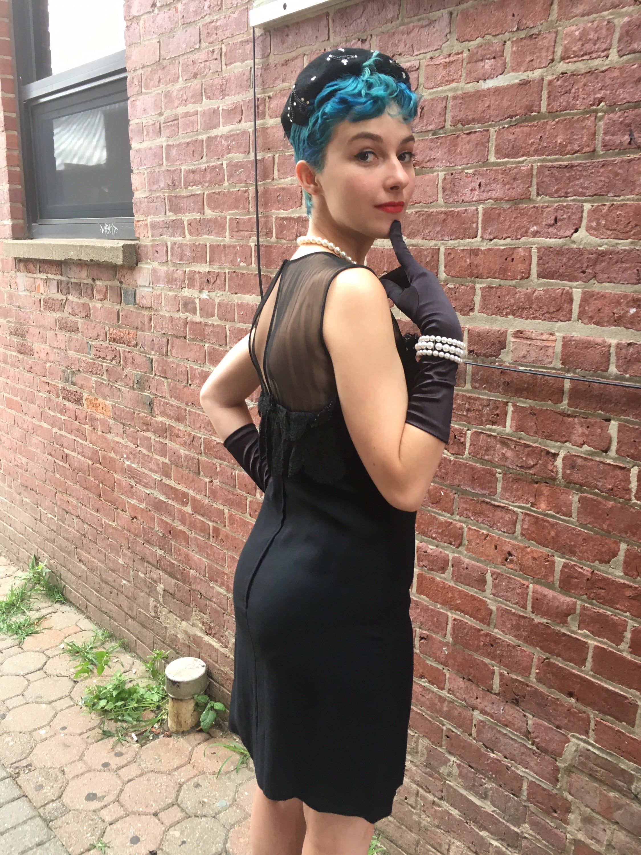 1950's Vintage SHEER Black Lace Dress / Black 50s COCKTAIL Dress
