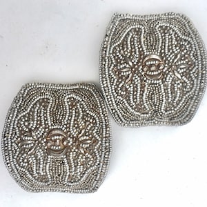 Beautiful Antique FRENCH Cut STEEL Shoe Buckles, 1800&#39;s Shoe Buckles Made in France, Micro Beaded Design