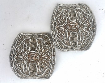 Beautiful Antique FRENCH Cut STEEL Shoe Buckles, 1800's Shoe Buckles Made in France, Micro Beaded Design