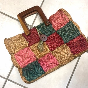 HANDMADE Woven RAFFIA Straw 1950s Purse