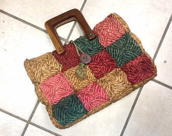Bolsa feita à mão em palha RAFFIA dos anos 50