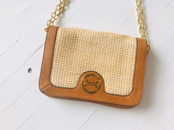 1970's Leather + Wicker Shoulder Bag - image 3