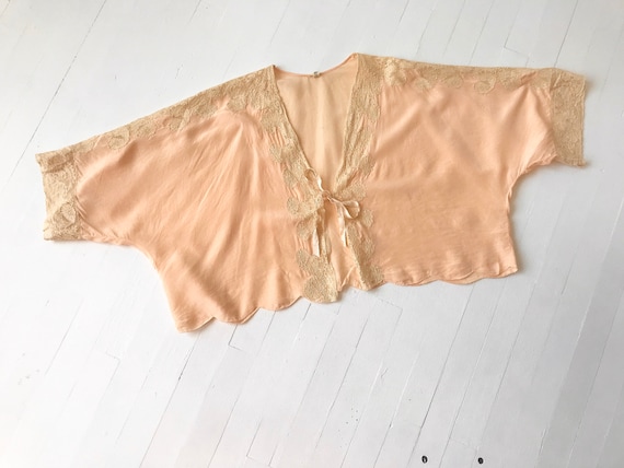 1930's Peach Silk + Lace Bed Jacket