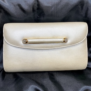 Deadstock 1980&#39;s LIZARD Embossed Pearlized Leather Shoulder Bag Purse