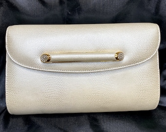 Deadstock 1980's LIZARD Embossed Pearlized Leather Shoulder Bag Purse