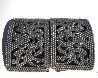 Hebillas de zapatos antiguas de acero de corte francés, hebillas de zapatos del siglo XIX fabricadas en Francia