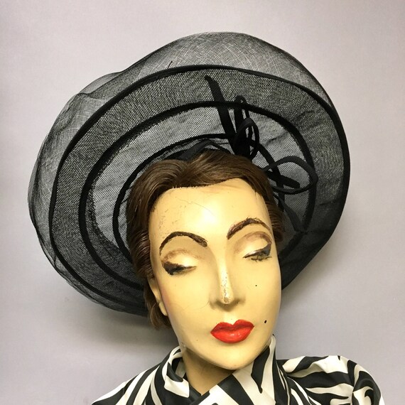 1940's Black Horsehair Crinoline WIDE BRIM Hat, Ad