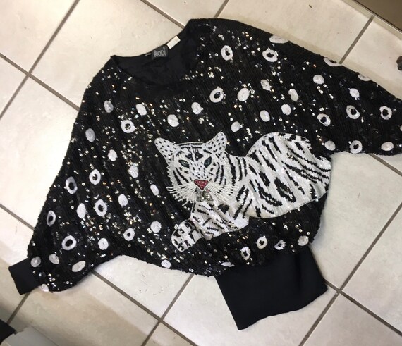 Tiger King Sequined Top / Vintage 80's SEQUINS Shi