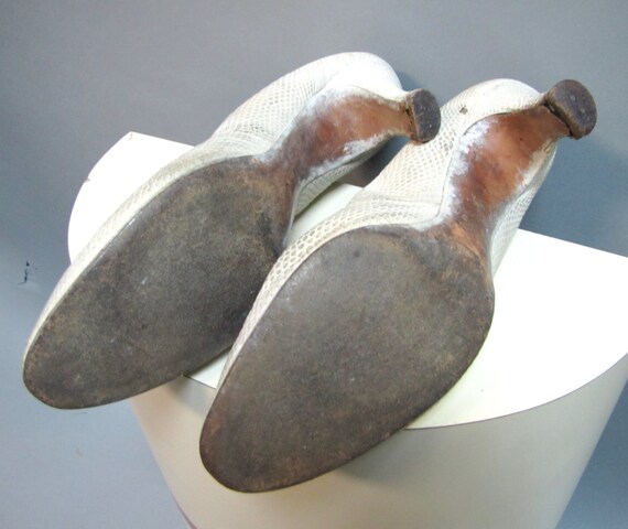 30's White Lizard Leather Dance Heels / ANTIQUE S… - image 4