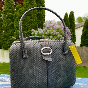 Structural 1960s Snakeskin Top Handle Bag, Vintage AREITIO Purse