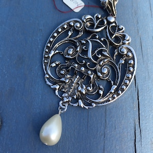 70s Antiqued Silver Tone Pendant Necklace from AVON