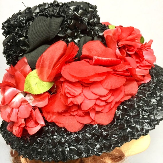 FAB Vintage 1950's Black Straw Hat, "Le Charme", … - image 2