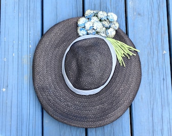 Vintage 50's Straw WIDE BRIMMED Hat / 1950's Deadstock Hat met Tags