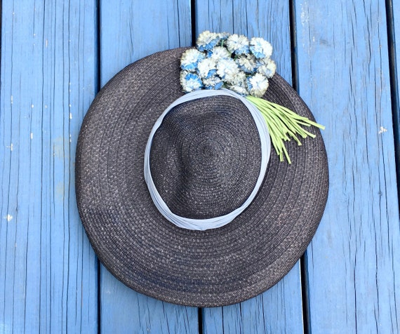 Vintage 50's Straw WIDE BRIMMED Hat / 1950’s Deads