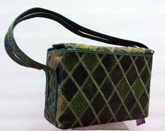 Green 1940's Snakeskin BOX Bag, Vintage 40's ROCKABILLY Purse