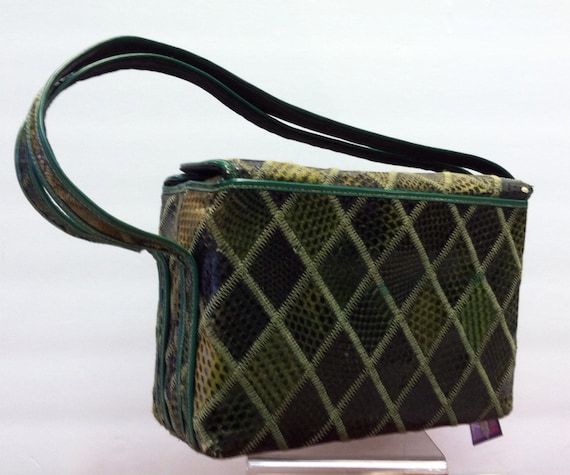 Green 1940's Snakeskin BOX Bag, Vintage 40's ROCKA