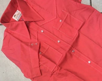 Camicia da uomo rosa anni '70 / Camicia vintage da uomo a maniche corte con bottoni, mai indossata