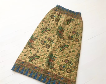 1970's Quilted Botanical Print Maxi Skirt