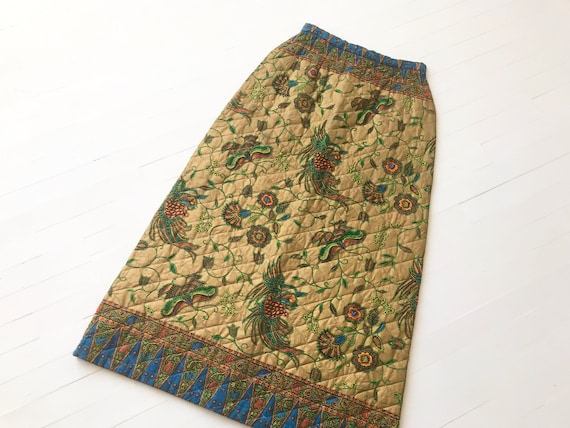 1970's Quilted Botanical Print Maxi Skirt