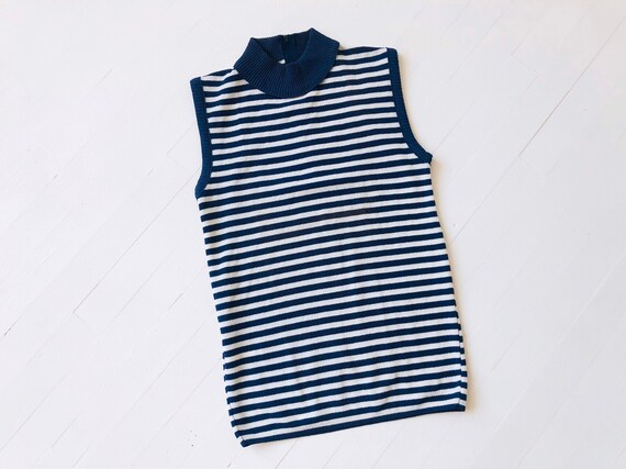 1970’s Striped Sleeveless Turtleneck Top - image 1