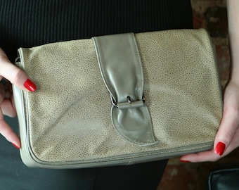 1980's HALSTON Leather Purse, DESIGNER Leather Clutch Bag, 80s CROSS Body Bag, w/Buckle Motif
