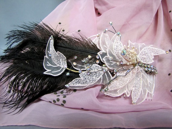 1920's Style Pink FLAPPER Fascinator Hair Comb, wi