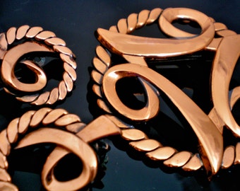 CELTIC 1950's Mid Century MODERN Vintage Genuine COPPER Art Deco Pin & Earring Set