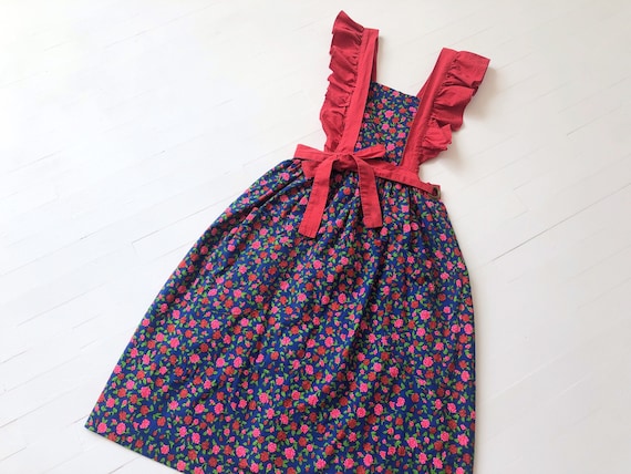 1970's Rose Print Pinafore Dress