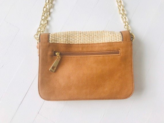 1970's Leather + Wicker Shoulder Bag - image 6