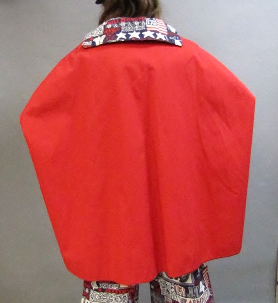 GROOVY Vintage 60's 70's Red Cotton Canvas CAPE o… - image 4