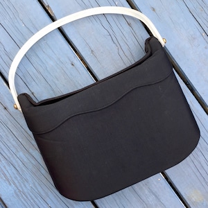 SACO CAIXA Silk Faille anos 50 / Bolsa L&M em camurça vintage 1950 preta