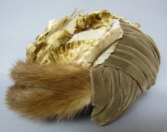 MINK Trimmed 1940's "GIBBE" FLAPPER Style, Velvet Half Hat or Headband