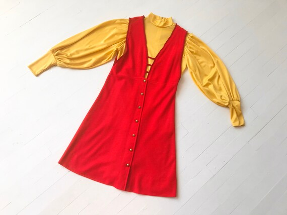 1960's / 1970's Yellow Blouse + Red Mini Dress