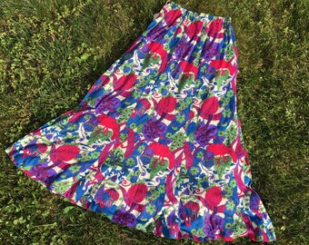 Unworn 1960's, 1970's Swirls of Flowers Print MAXI Skirt