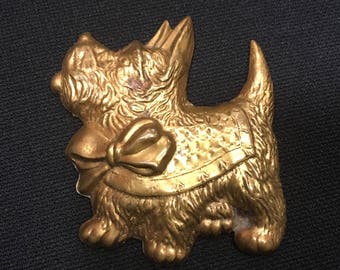 1930's BRASS Scottie Dog Pin, Vintage 30s SCOTTISH TERRIER Brooch