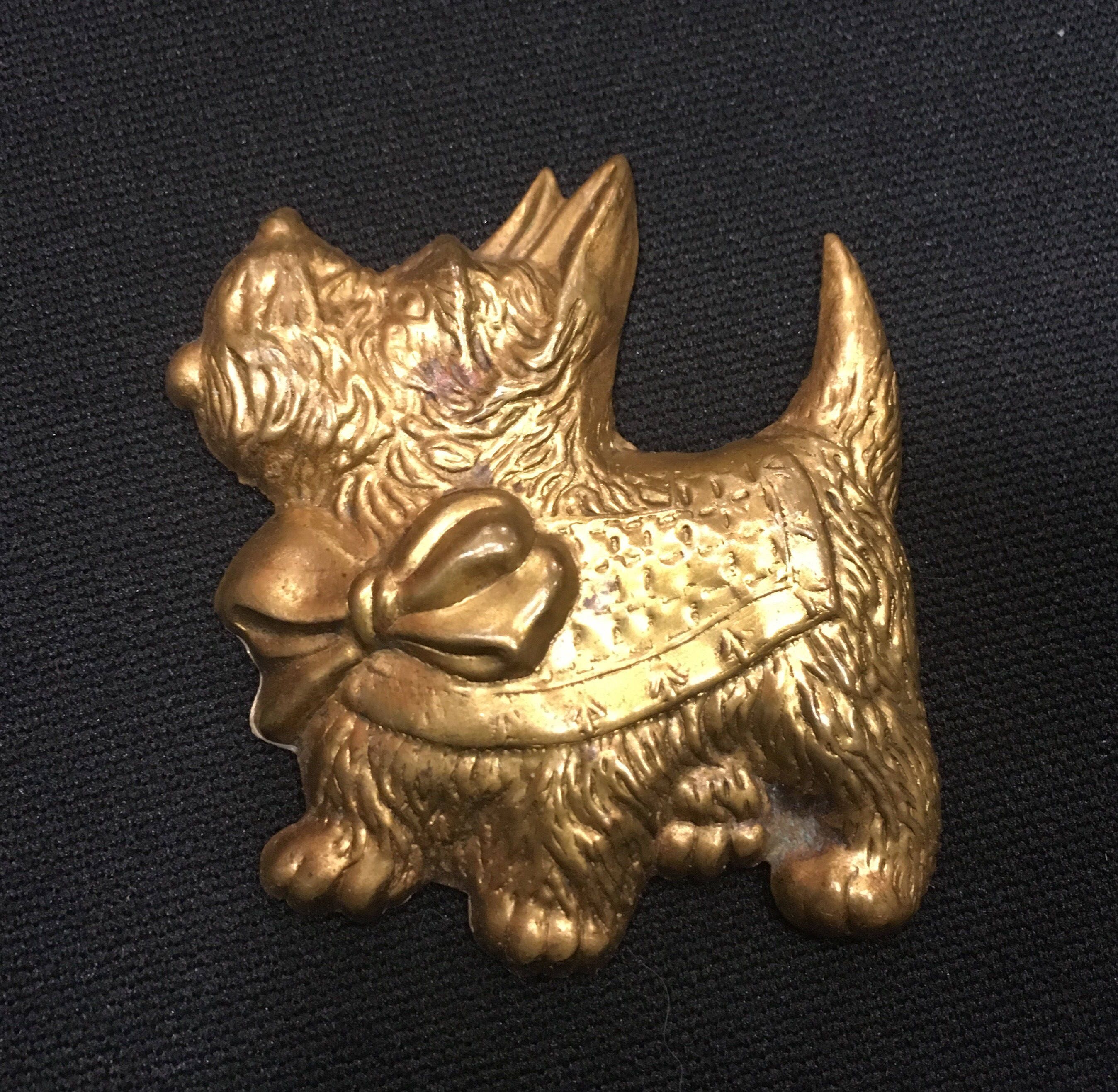 Brass Scottie dogs pin vintage 1940